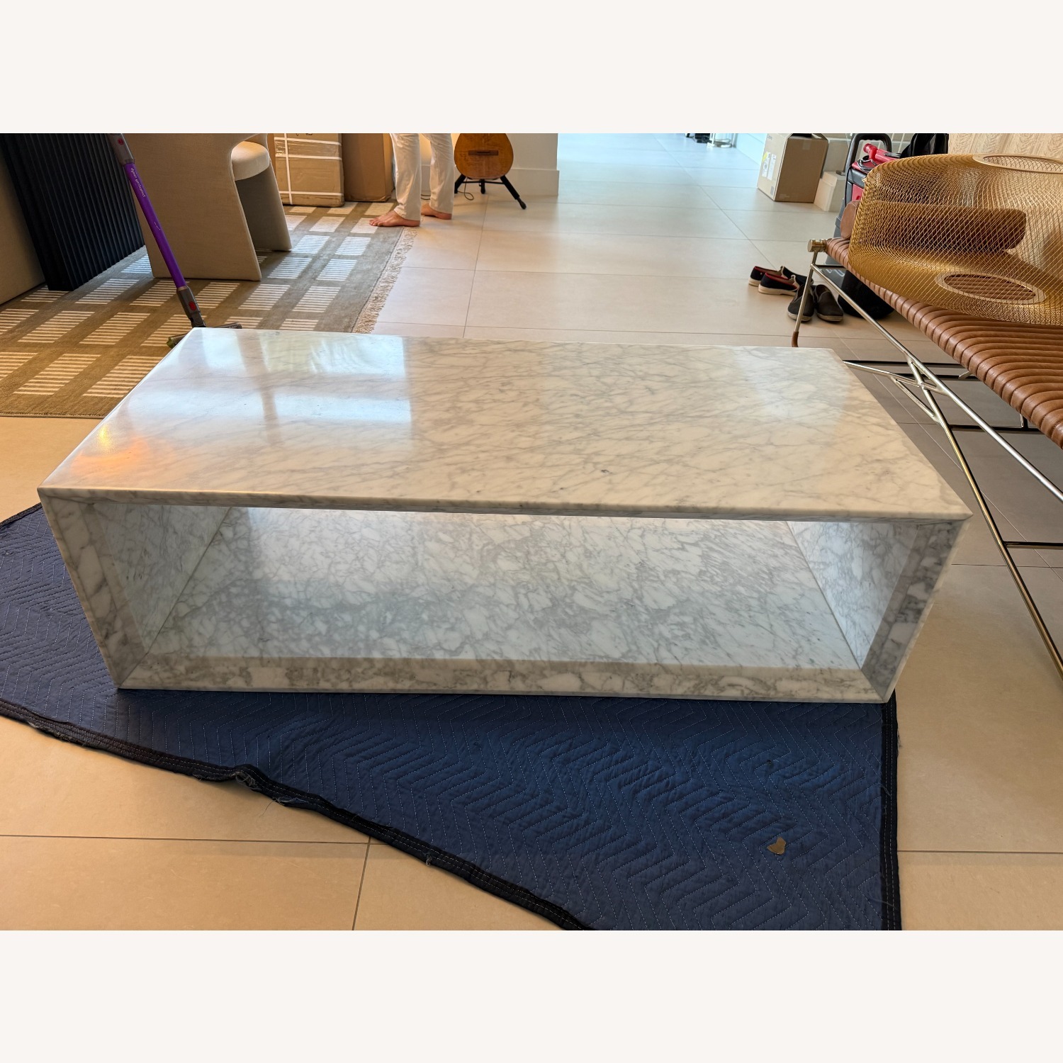 Williams Sonoma Pierre White Marble Coffee Table (56") - image-6