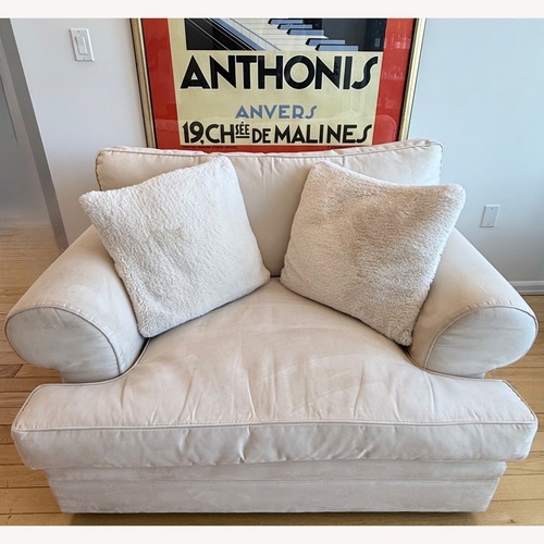 Used Montauk Sofa Light Brown Microsuede Armchair for sale on AptDeco