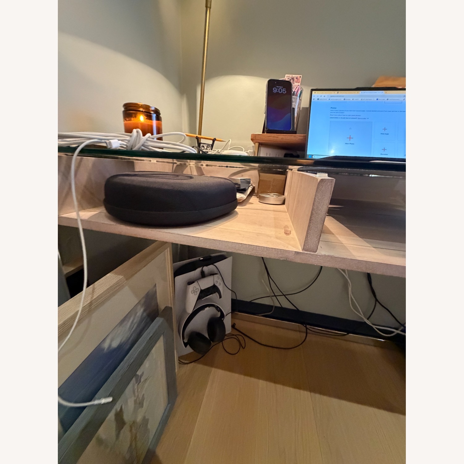 CB2 Glass Vista Desk Light Gray Glass Desk - image-2