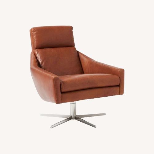 Used West Elm Austin Brown Leather Swivel Armchair and Ottoman for sale on AptDeco
