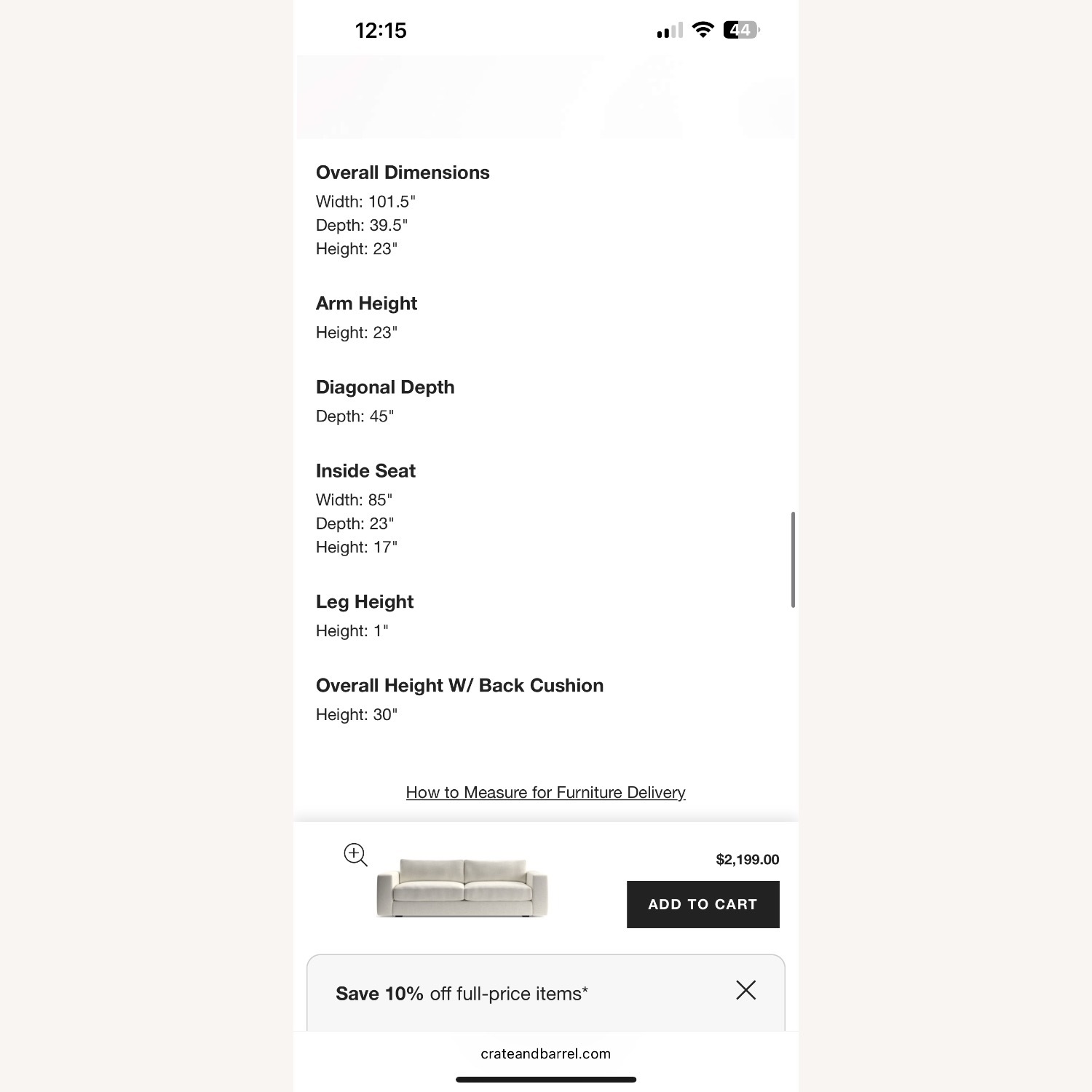 Crate & Barrel Oceanside Low 101.5" Grande Sofa - image-7