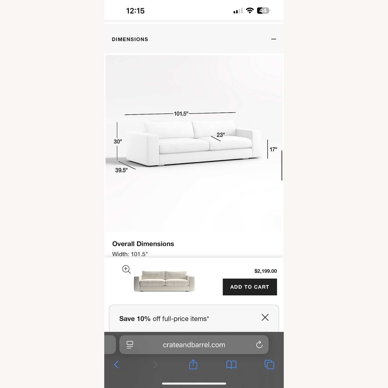 Crate & Barrel Oceanside Low 101.5" Grande Sofa - image-4