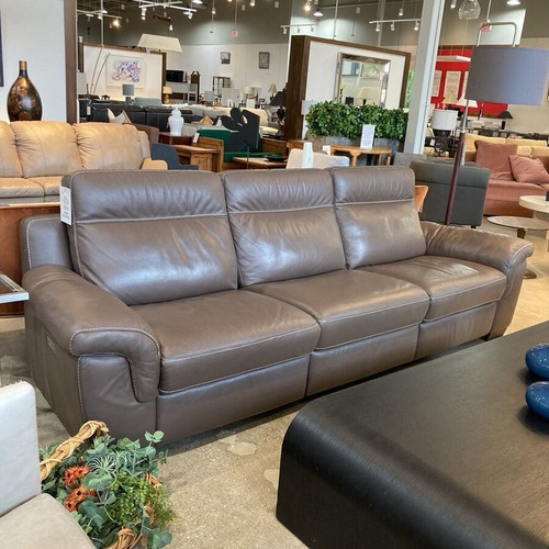 Used Custom Leather Triple Power Recliner Sofa for sale on AptDeco