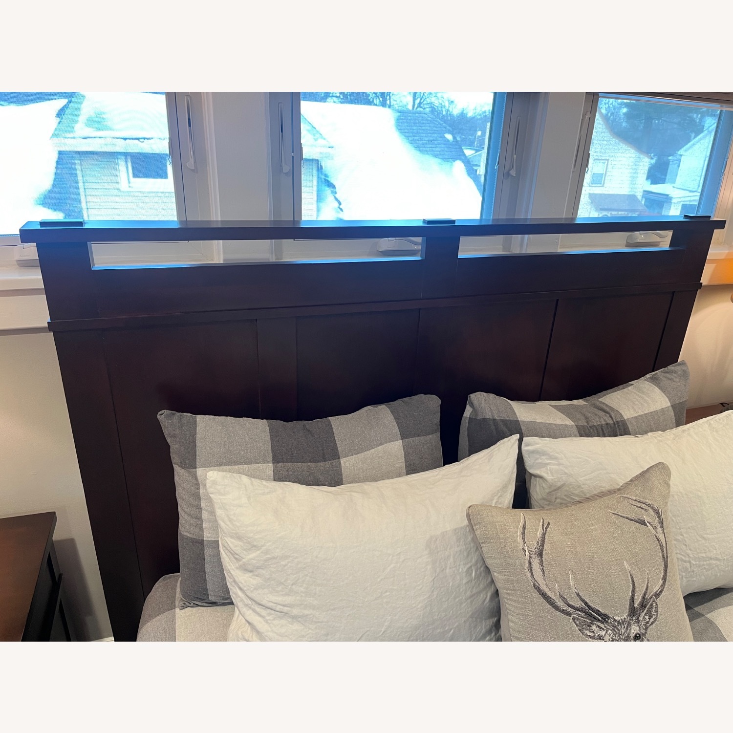 Crate & Barrel Dark Brown Wood Queen Bed - image-5