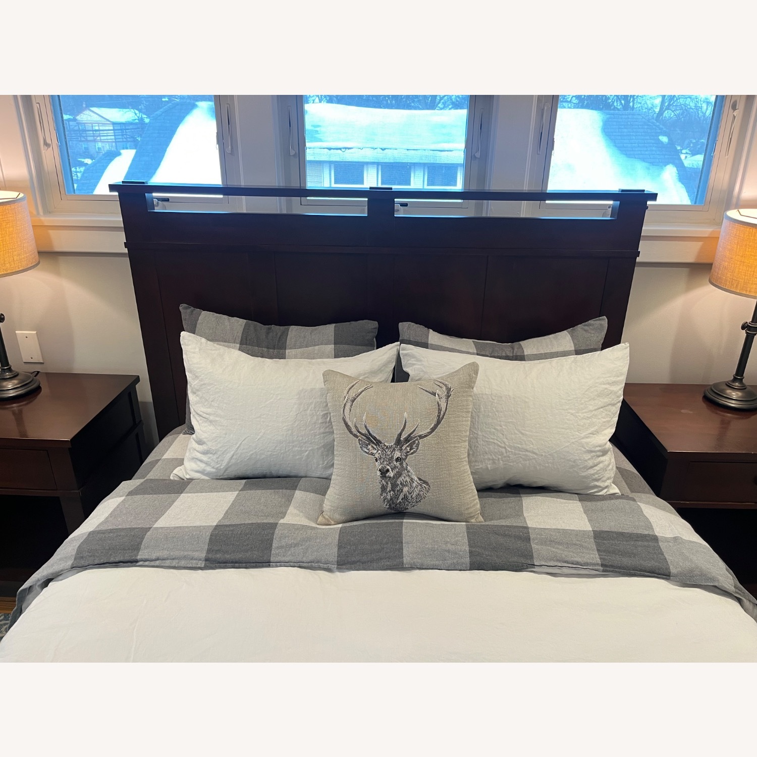 Crate & Barrel Dark Brown Wood Queen Bed - image-3