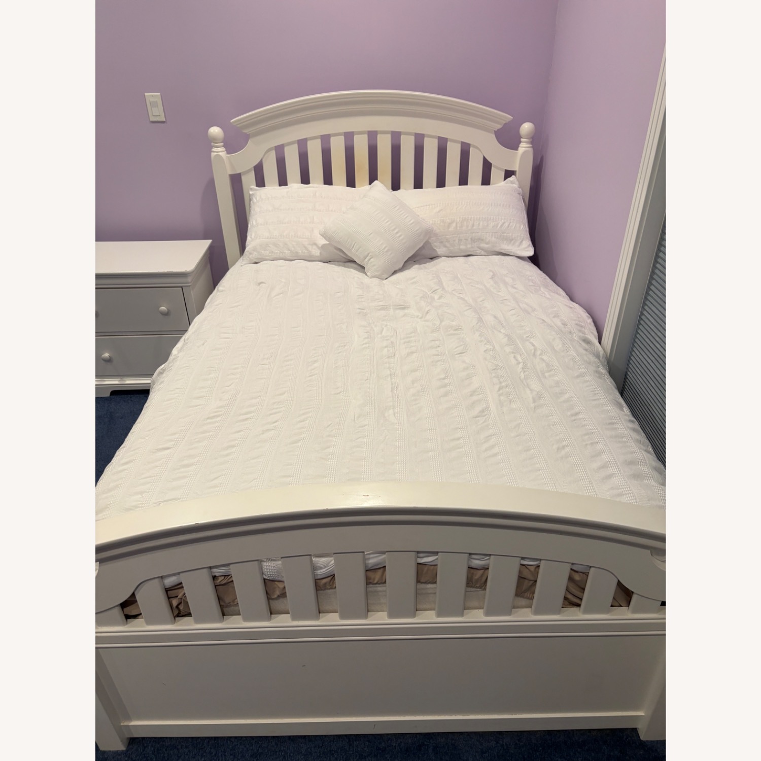White Bed Frame with Built-In Storage Drawer - image-1