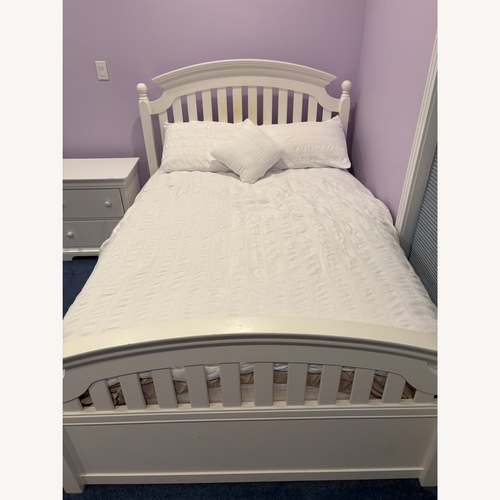 Used White Bed Frame with Built-In Storage Drawer for sale on AptDeco