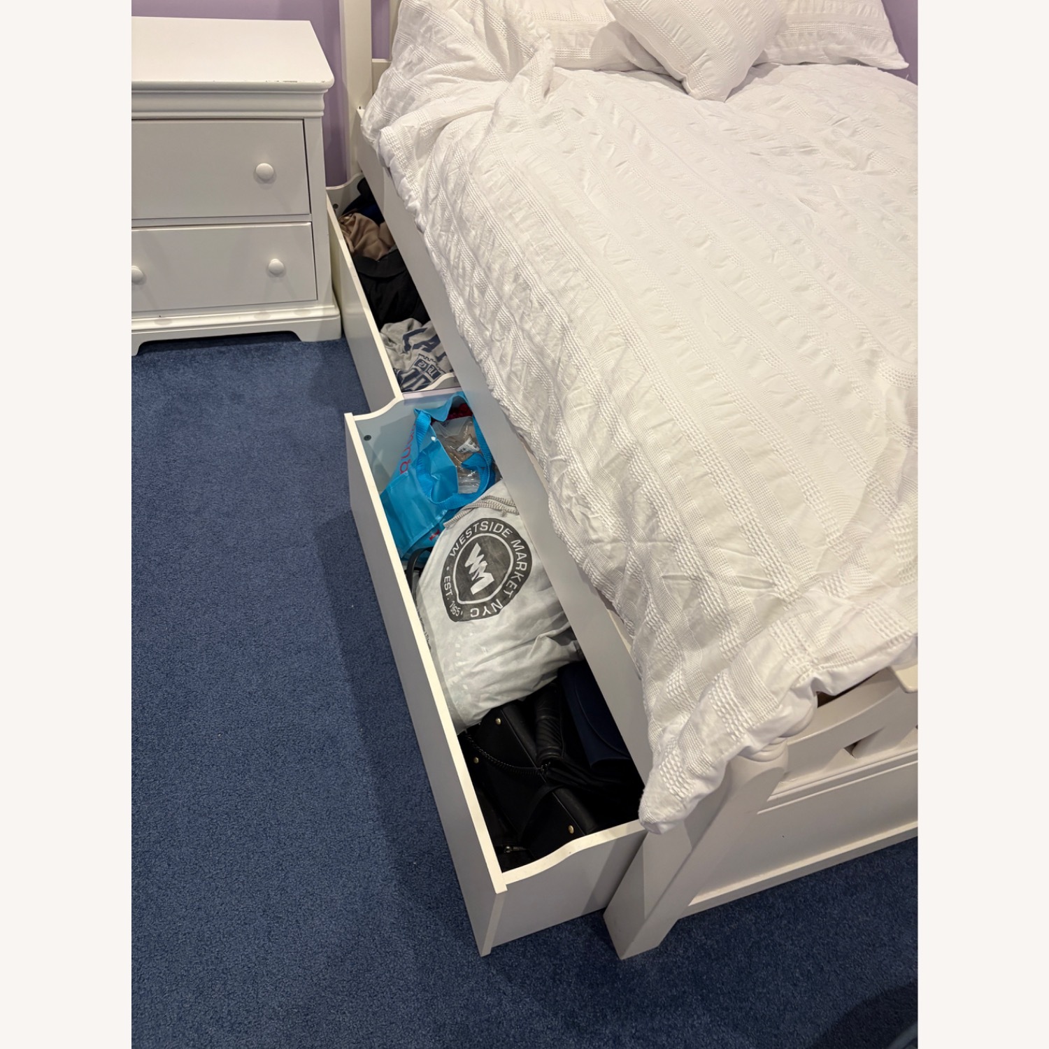 White Bed Frame with Built-In Storage Drawer - image-3