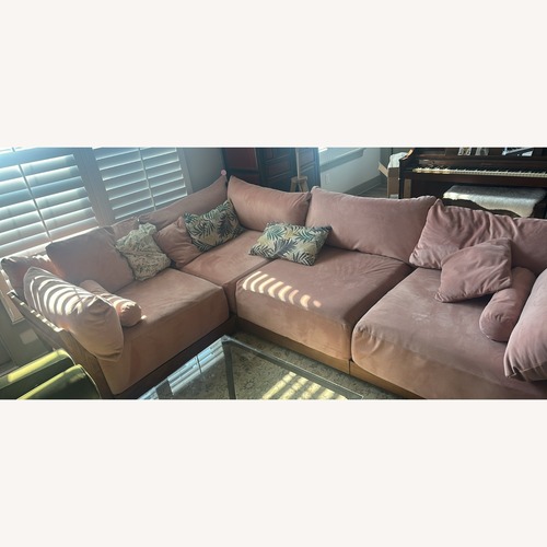 Used Inside Weather Bondi Pink Velvet 4 Piece Sectional for sale on AptDeco