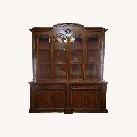 Walnut Lighted Breakfront China Cabinet