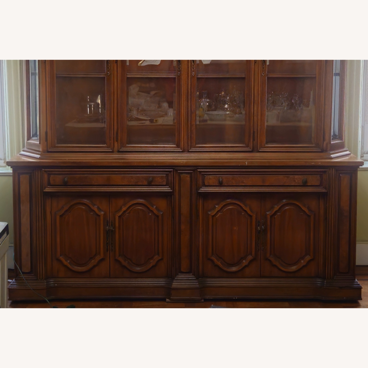 Walnut Lighted Breakfront China Cabinet - image-9