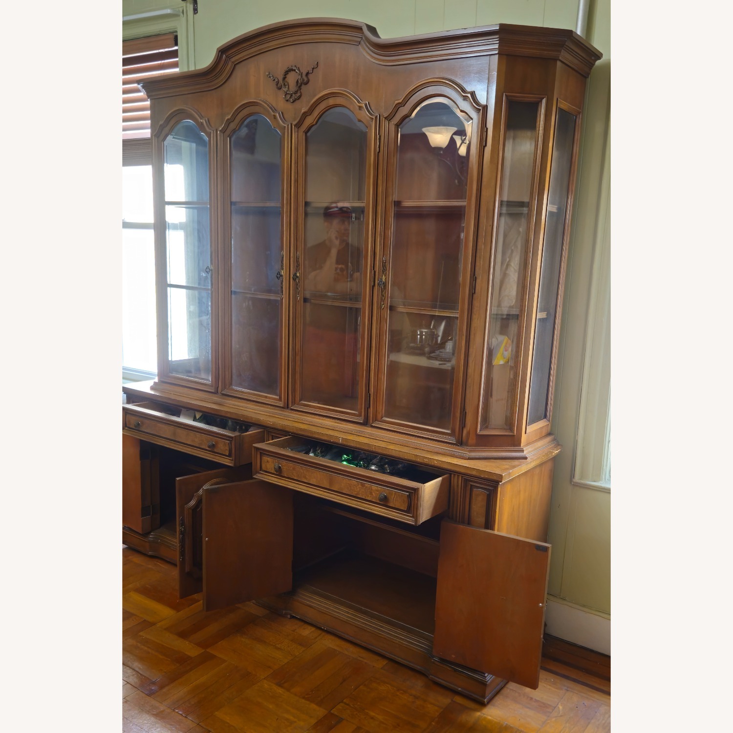 Walnut Lighted Breakfront China Cabinet - image-11