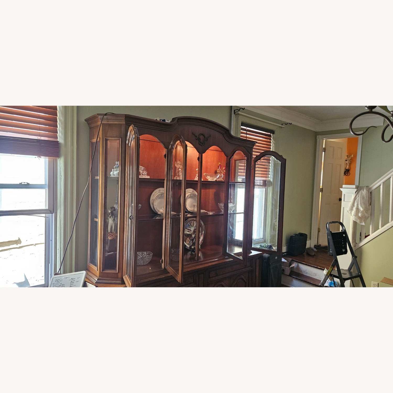 Walnut Lighted Breakfront China Cabinet - image-3