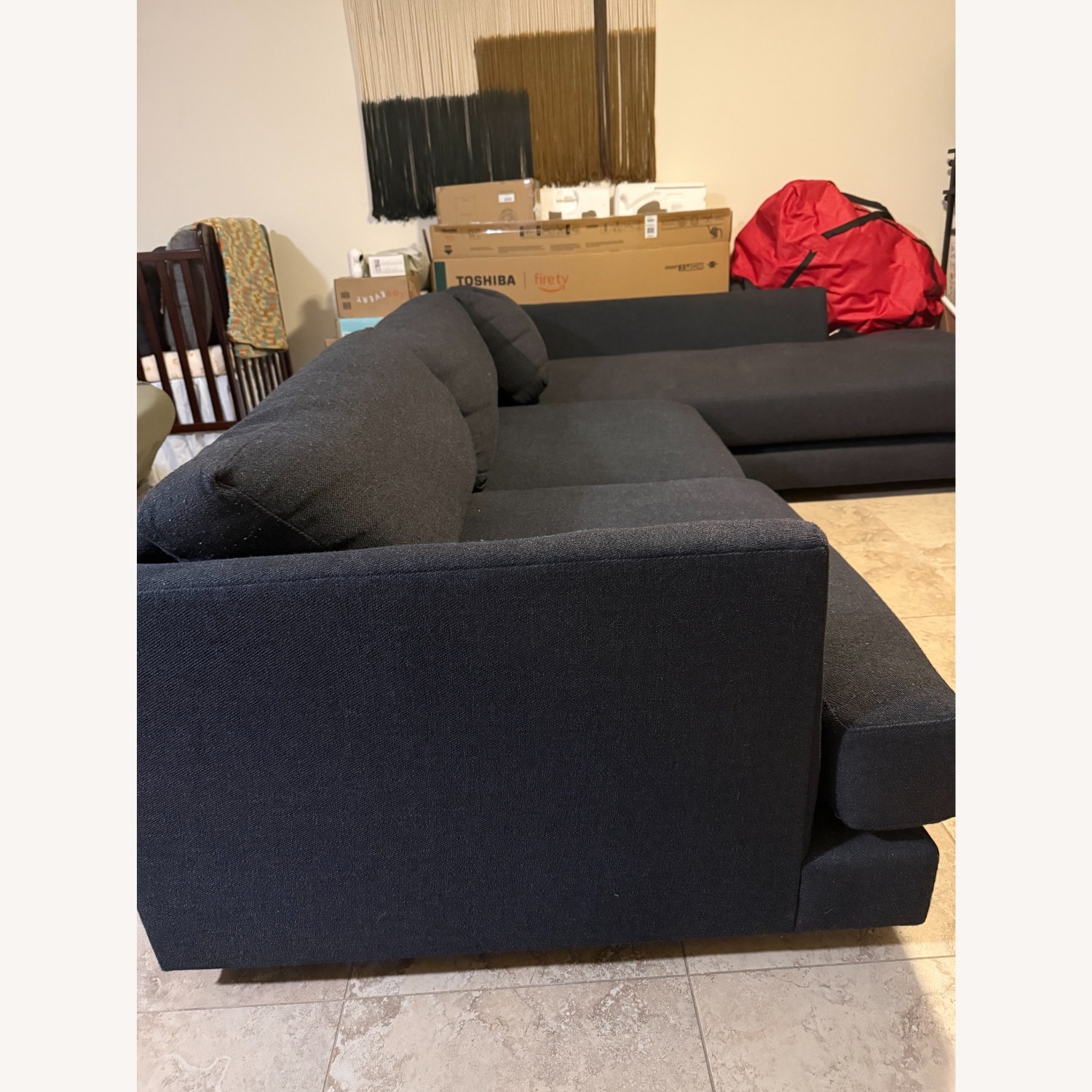 West Elm Haven Left Arm Bumper Sectional Navy - image-5