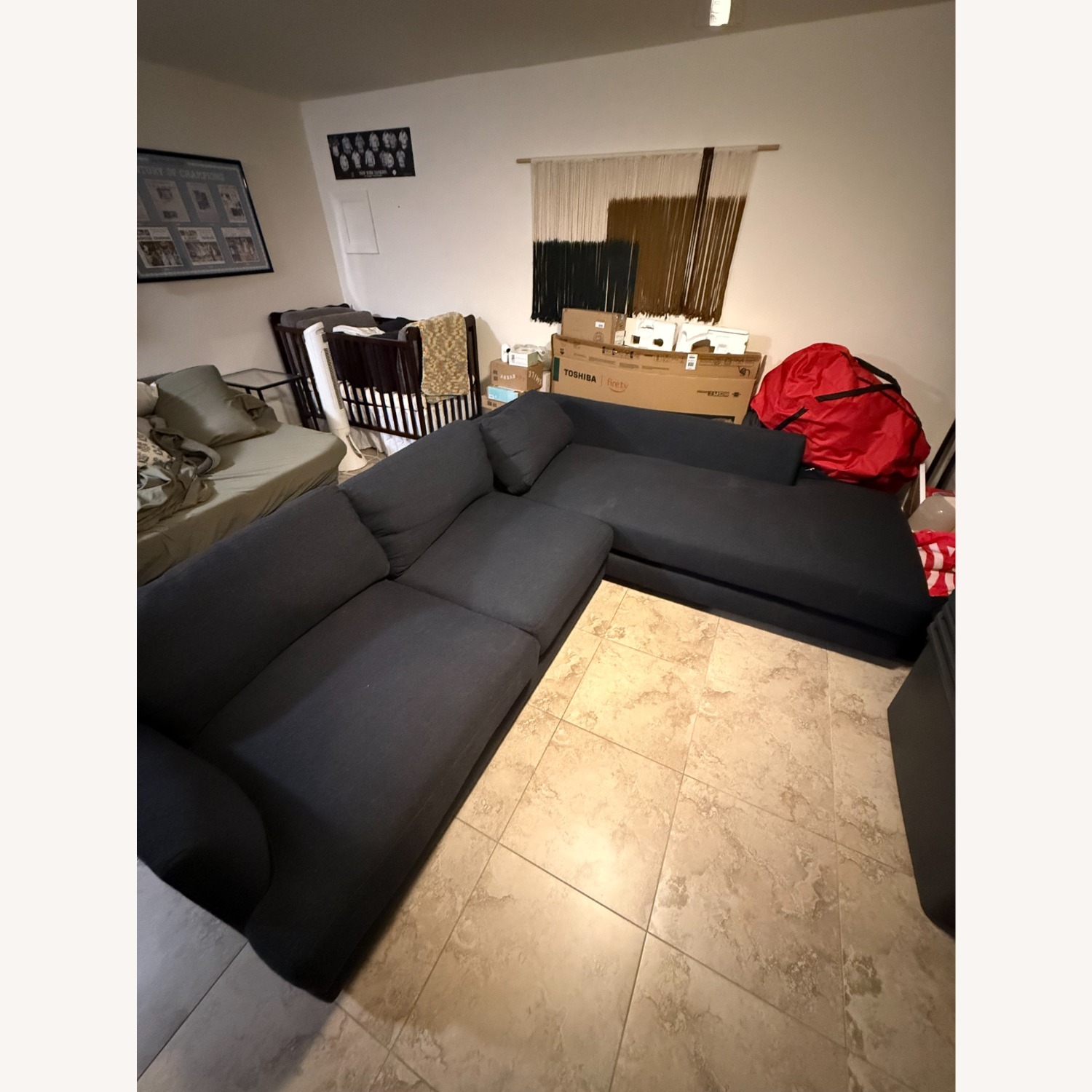 West Elm Haven Left Arm Bumper Sectional Navy - image-6