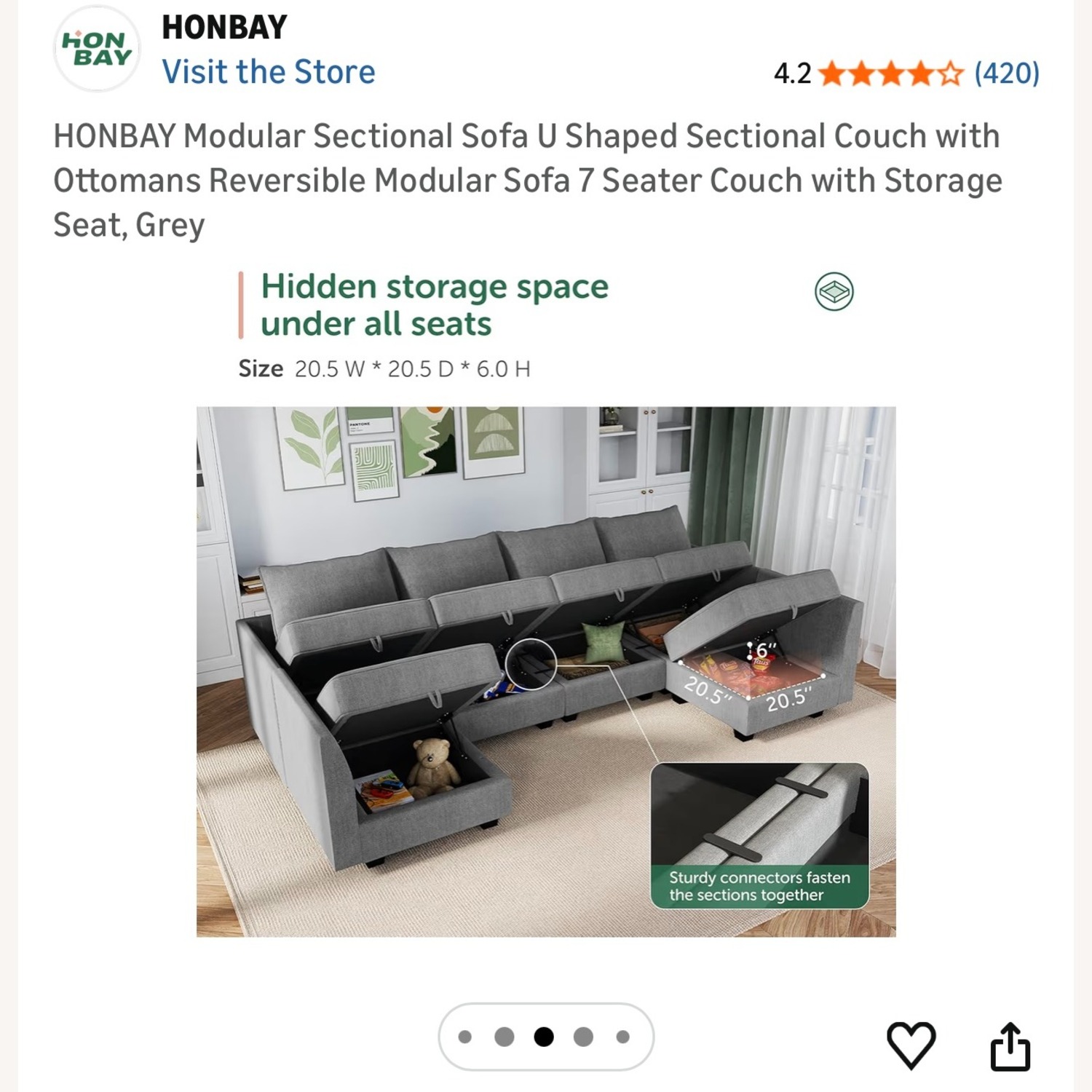 Wayfair Gray Sectional Sofa with Storage - image-4