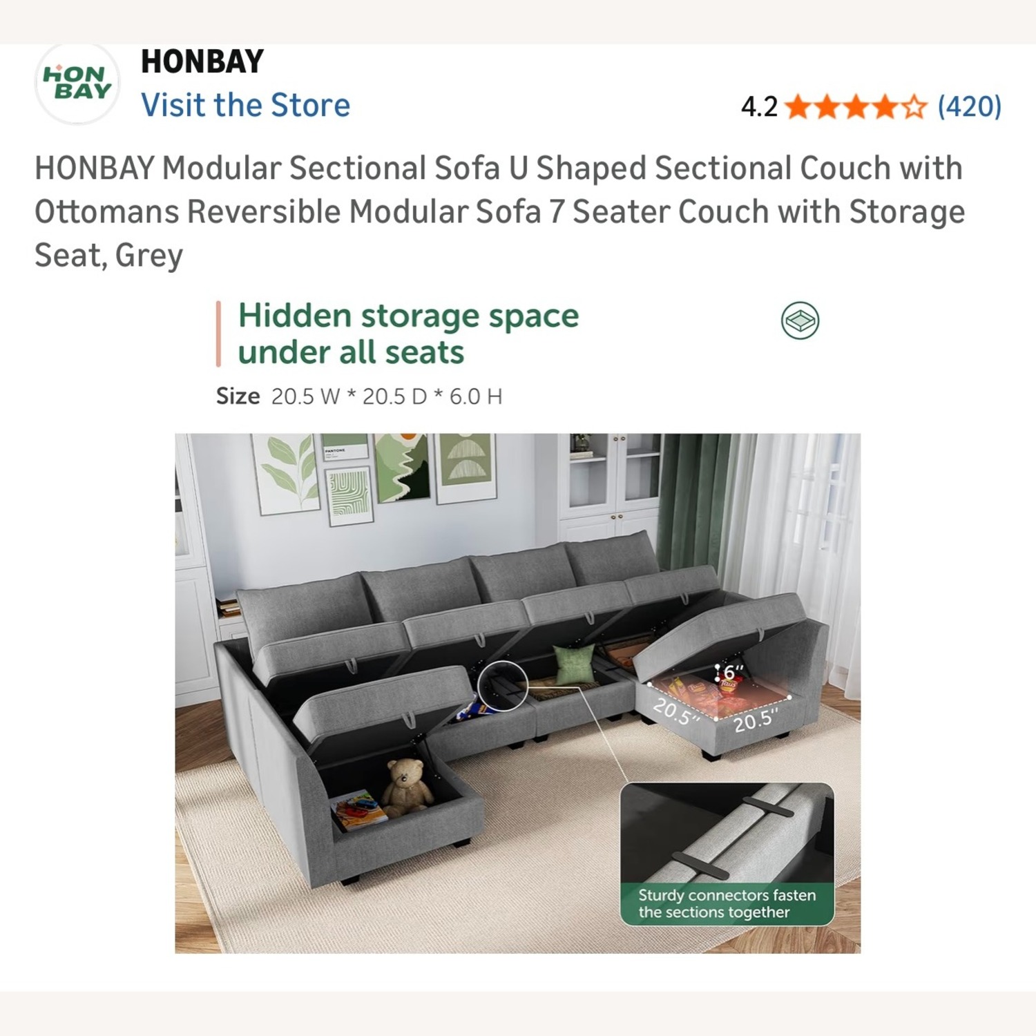 Wayfair Gray Sectional Sofa with Storage - image-7