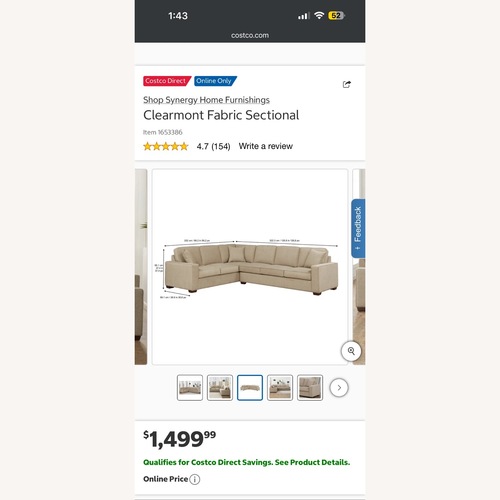 Used Costsco Light Gray Fabric 3+ Piece Sectional for sale on AptDeco