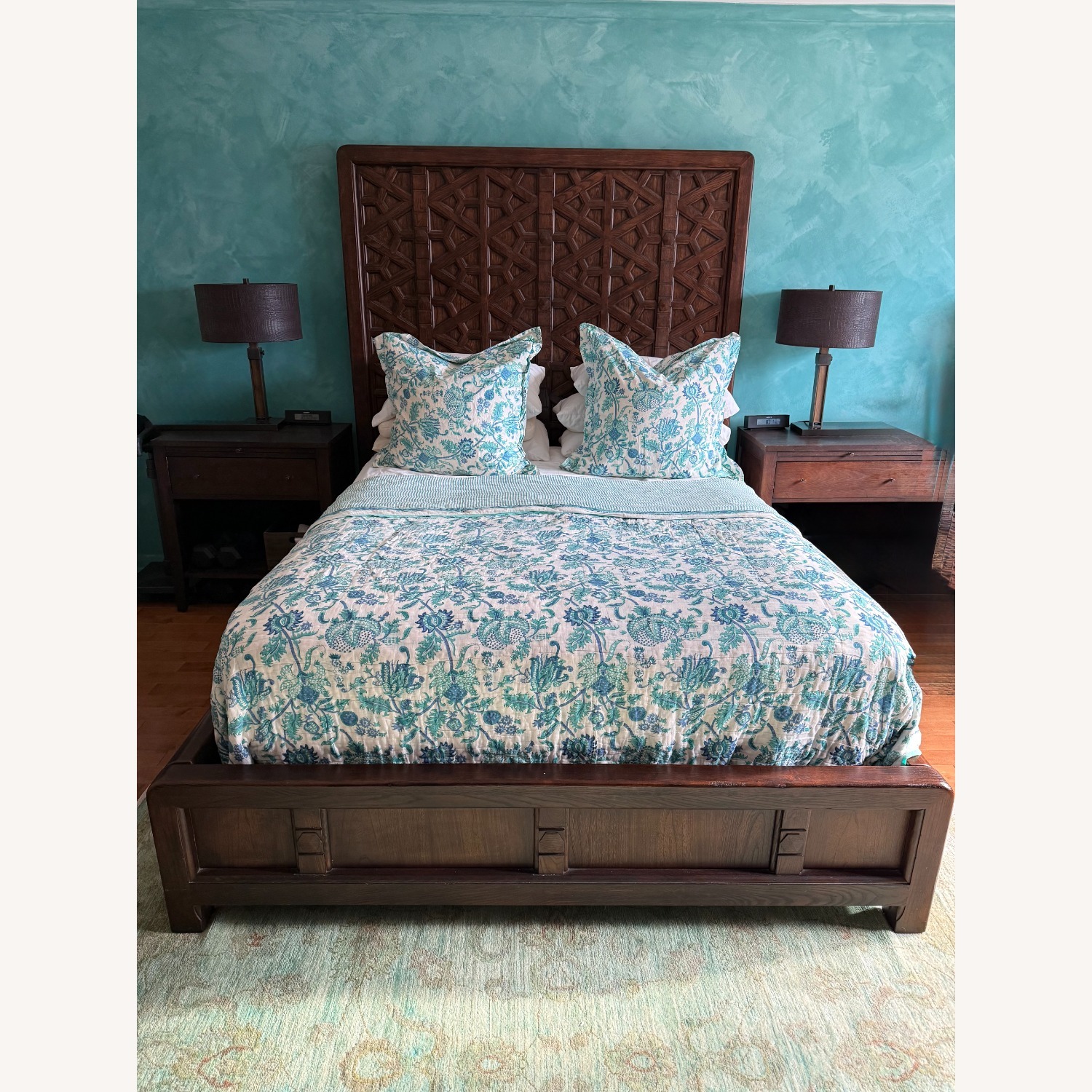 Horchow Dark Brown Wood Queen Bed - image-1