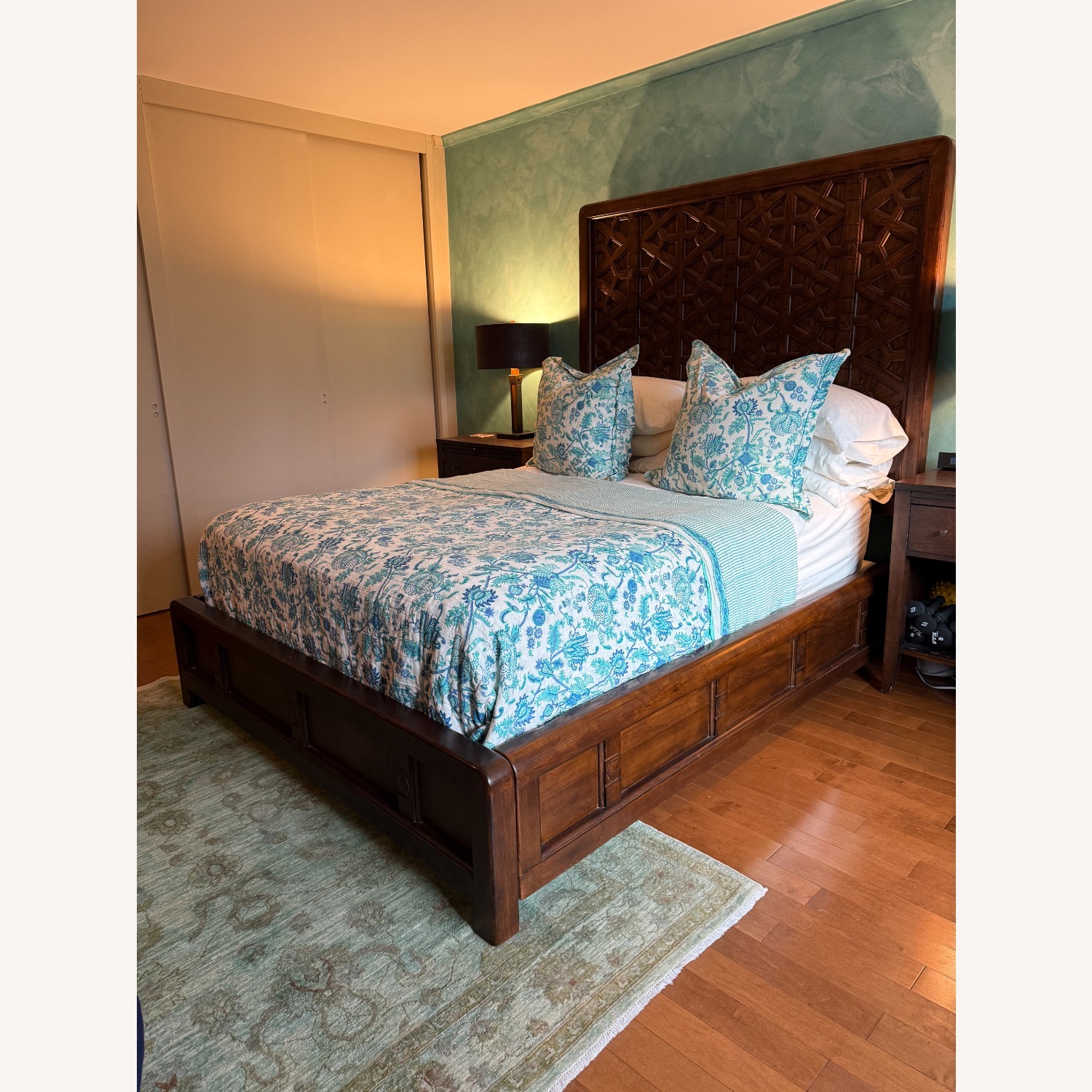 Horchow Dark Brown Wood Queen Bed - image-2