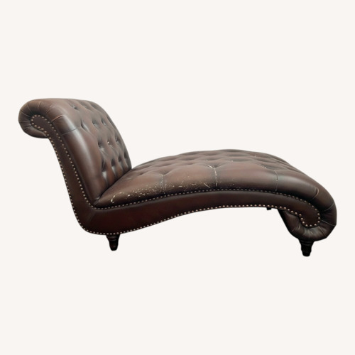 Used Living Spaces Dark Brown Leather Chaise Lounge for sale on AptDeco