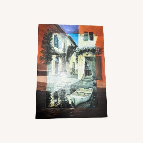 Used Canvas Print of a Boat in a Italian Town for sale on AptDeco
