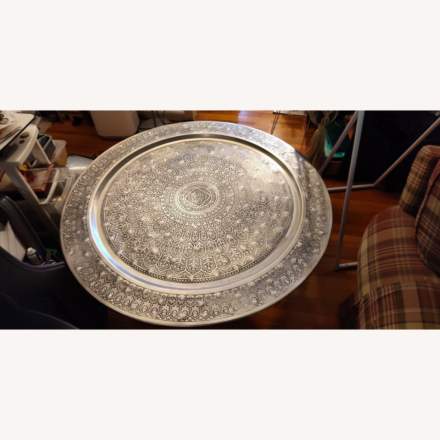 Vintage/Antique Spider Leg Table w Silver Platter - image-2