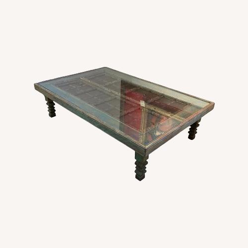 Used Reclaimed Glass Top Rustic Coffee Table for sale on AptDeco
