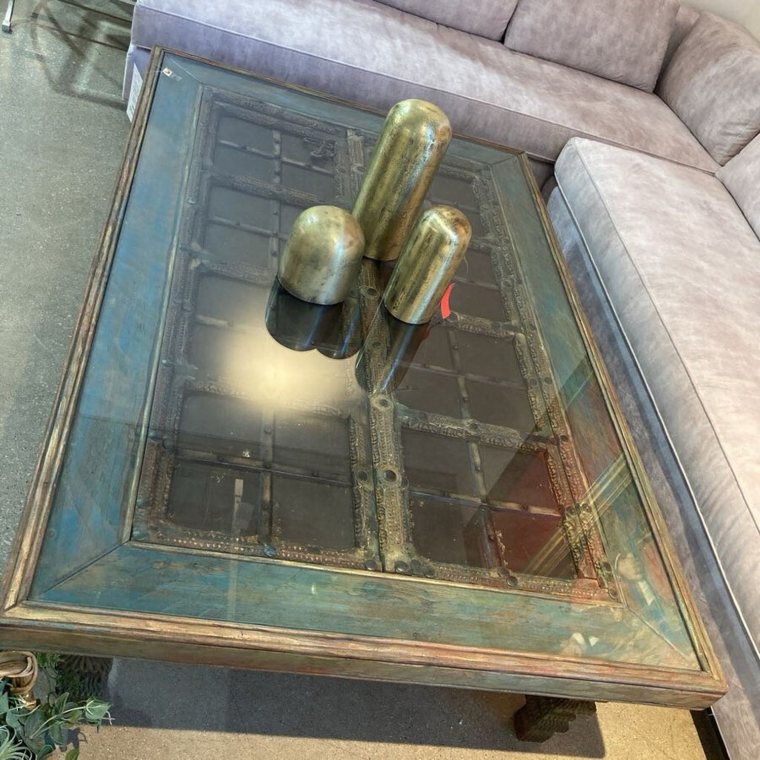 Reclaimed Glass Top Rustic Coffee Table - image-2