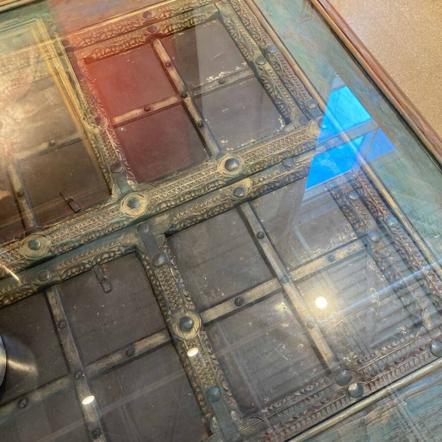 Reclaimed Glass Top Rustic Coffee Table - image-5