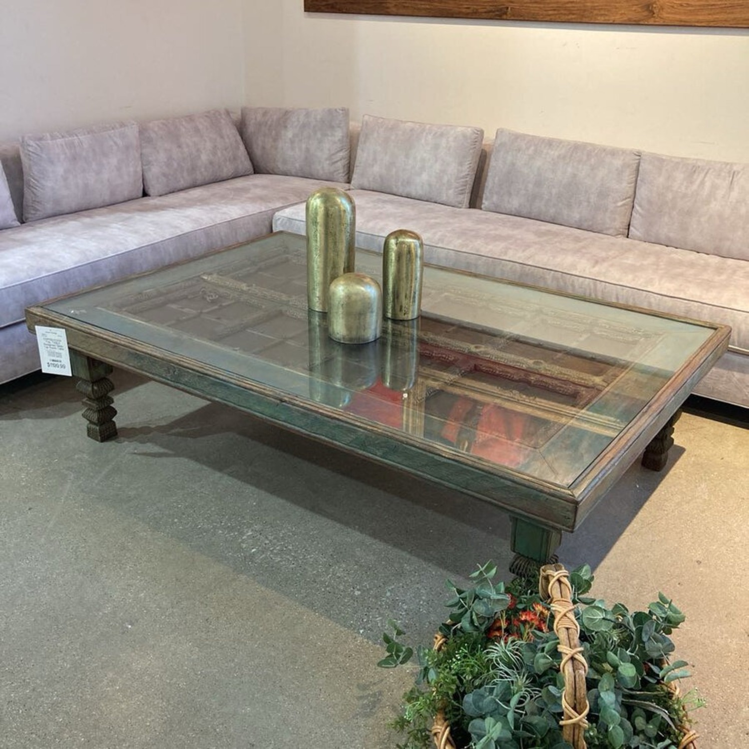 Reclaimed Glass Top Rustic Coffee Table - image-1