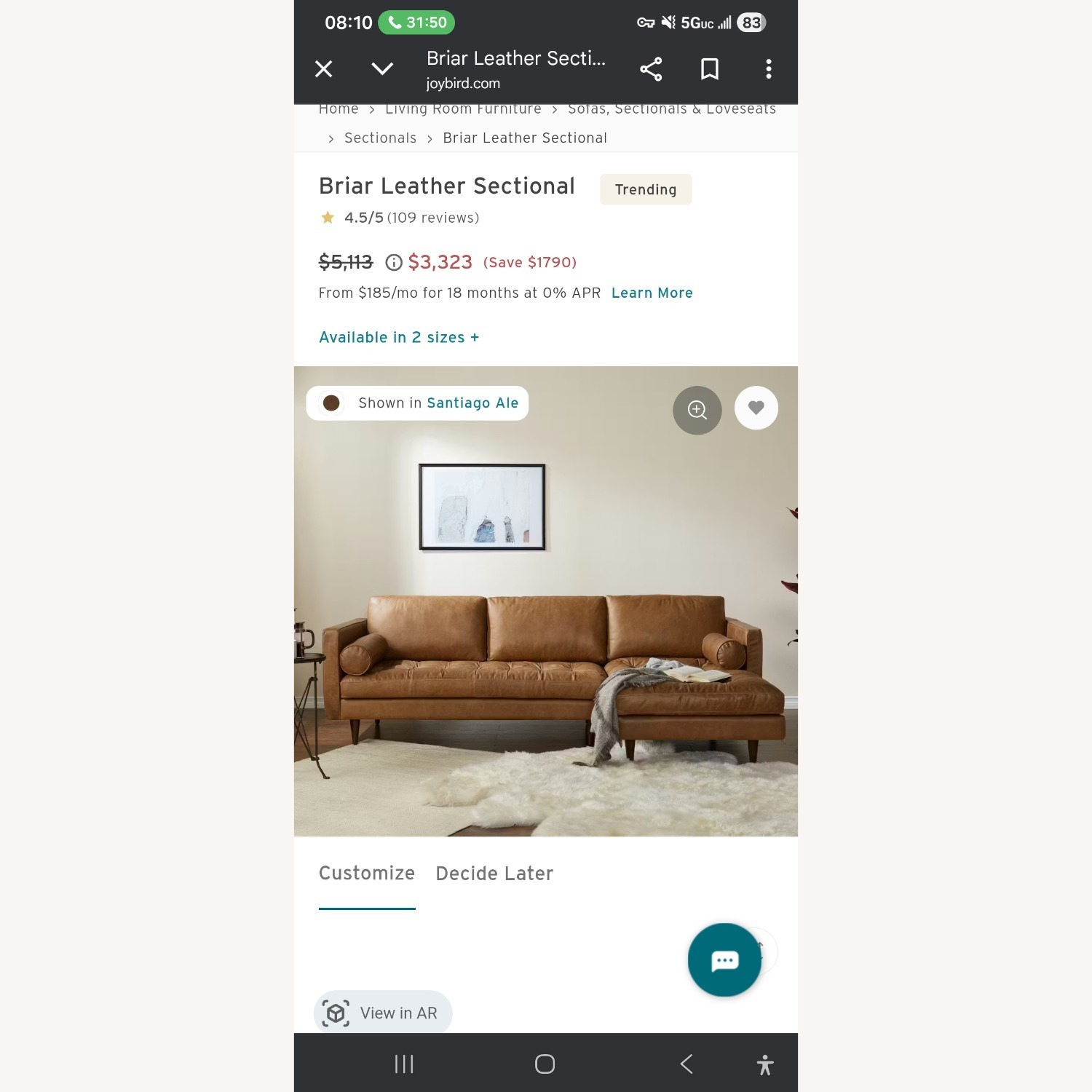 Joybird Brown Leather 3+ Piece Sectional - image-4