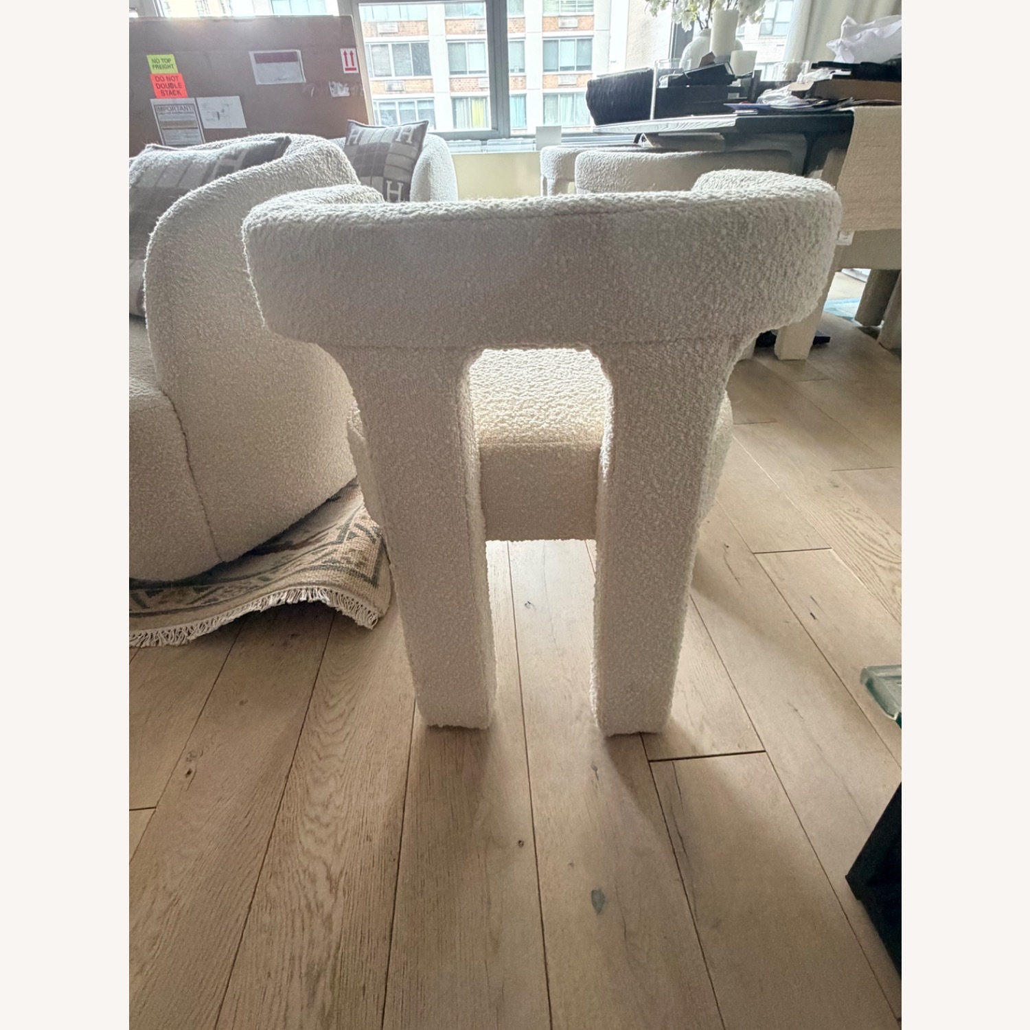 CB2 Stature Ivory Boucle Dining Armchair - image-7