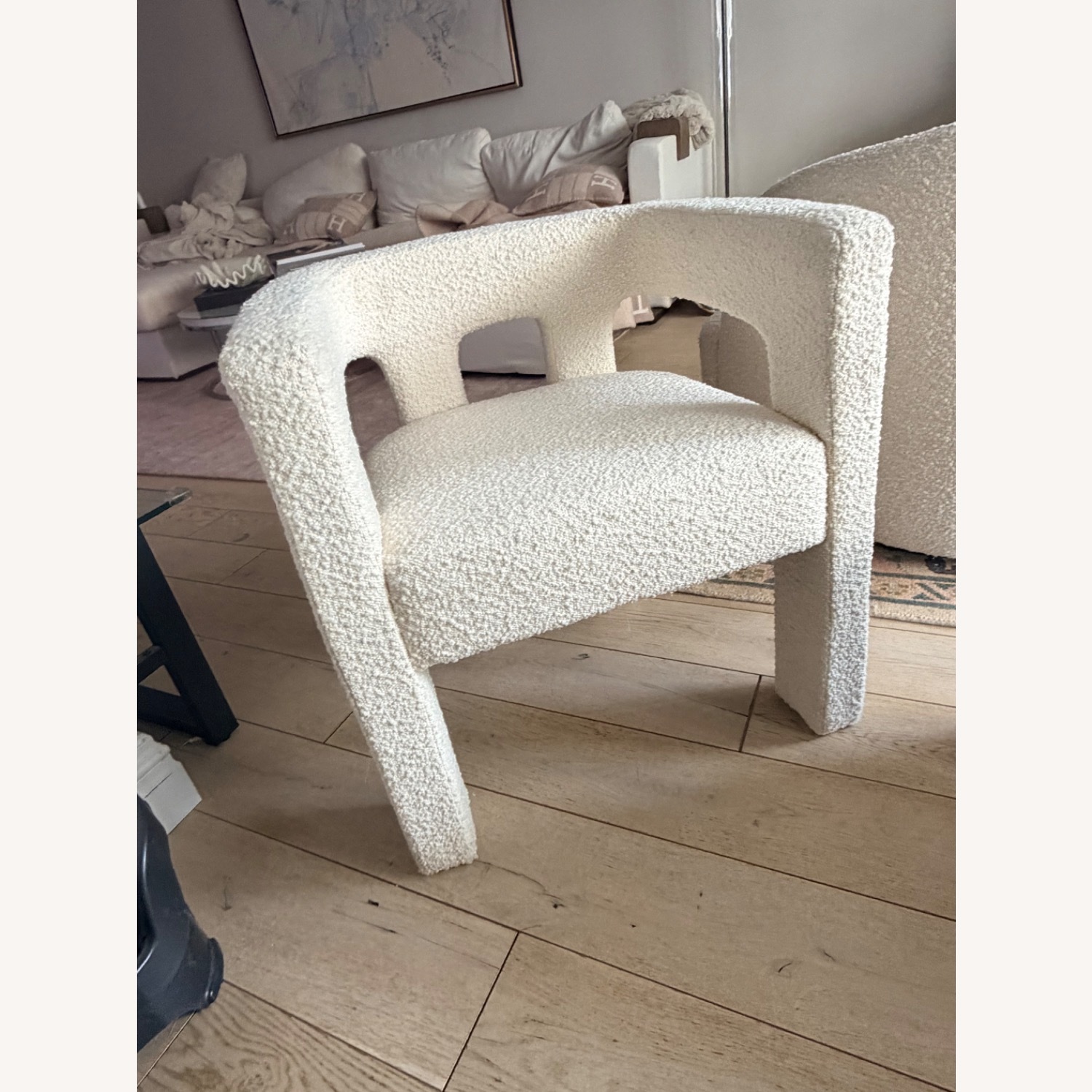 CB2 Stature Ivory Boucle Dining Armchair - image-4