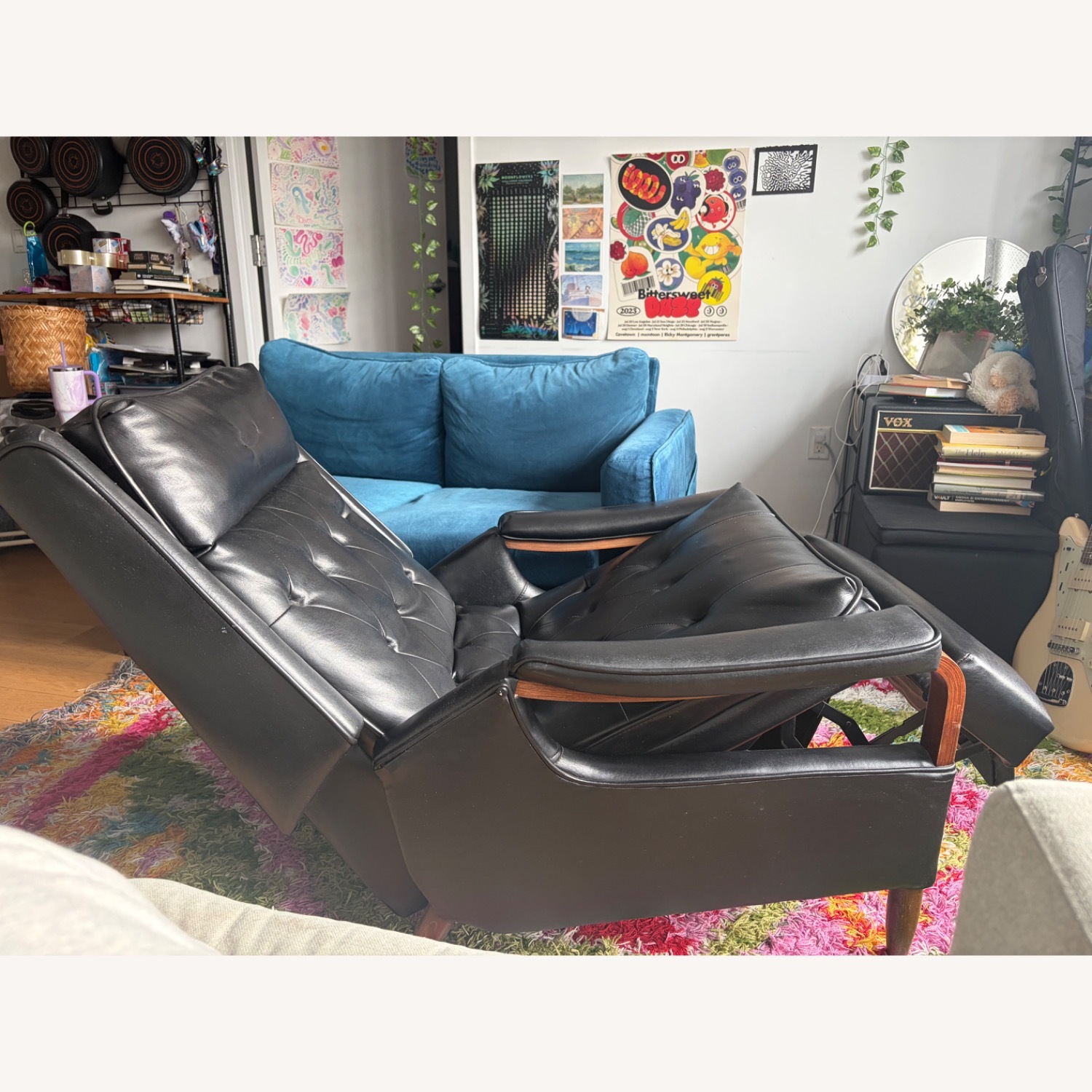 Vintage Milo Baughmagn Black Leather Recliner - image-3