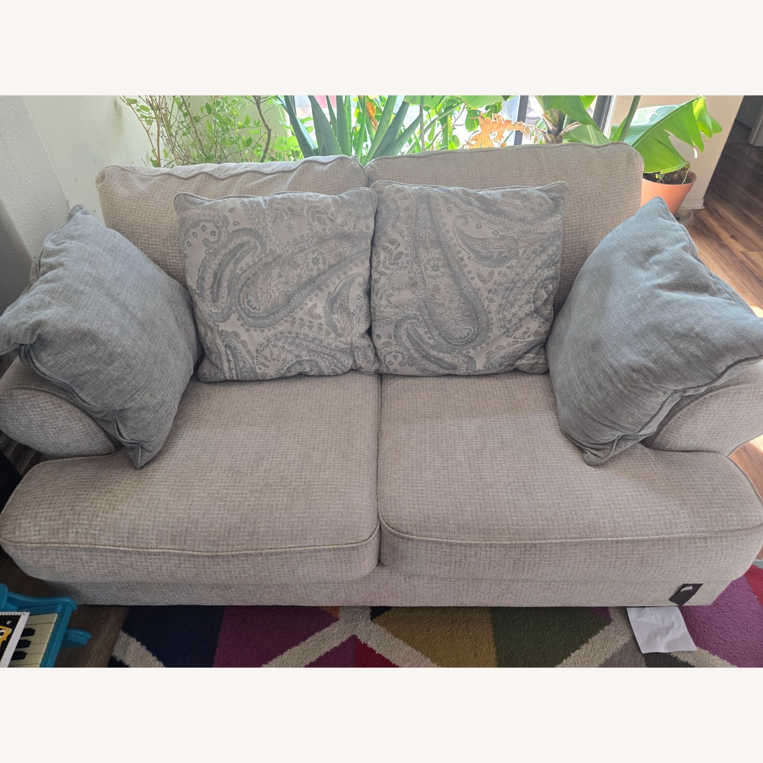 Ashley Furniture Light Gray Fabric Loveseat - image-2