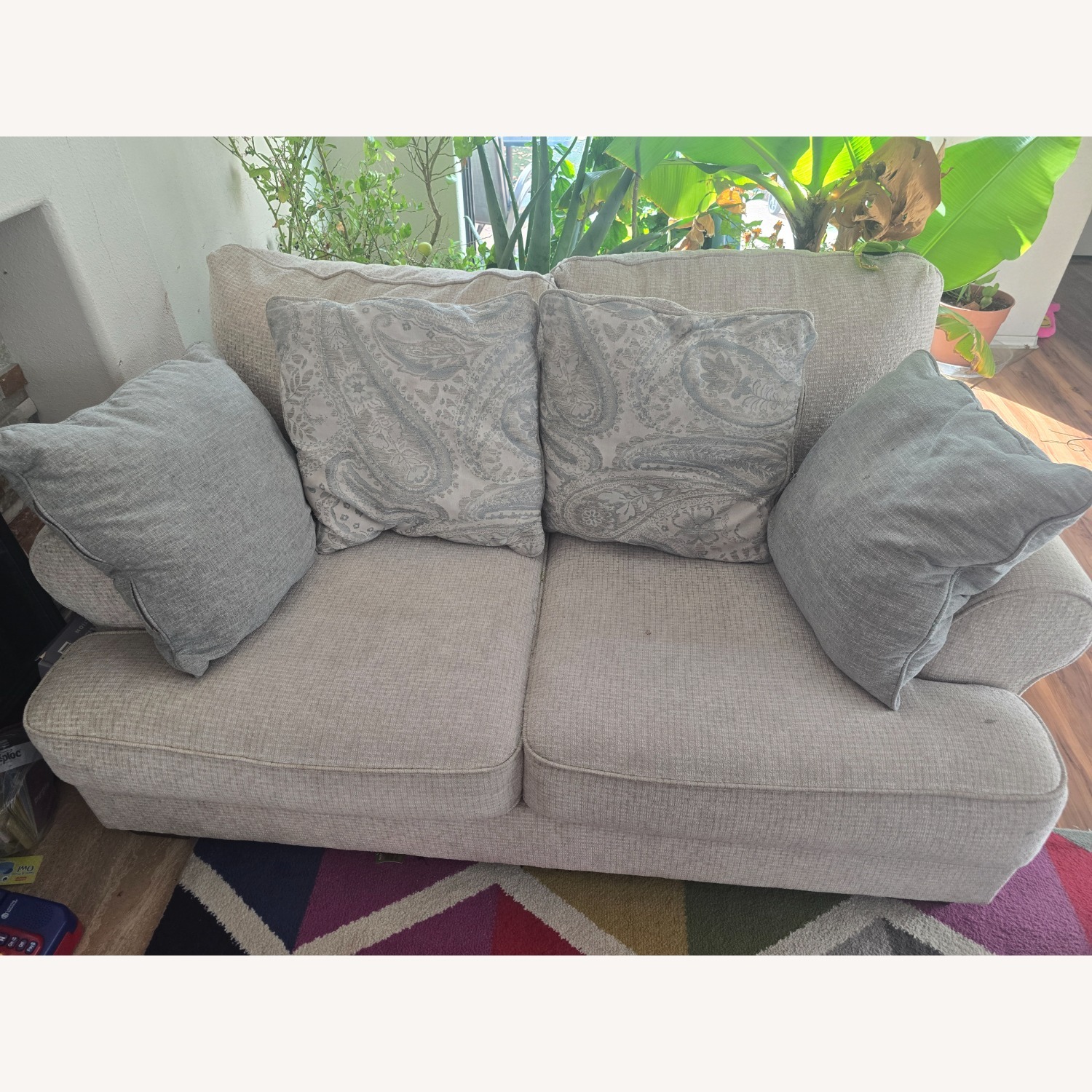 Ashley Furniture Light Gray Fabric Loveseat - image-1