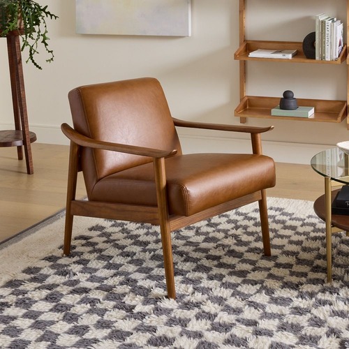 Used West Elm Mid-Century Leather Show Wood Chair for sale on AptDeco