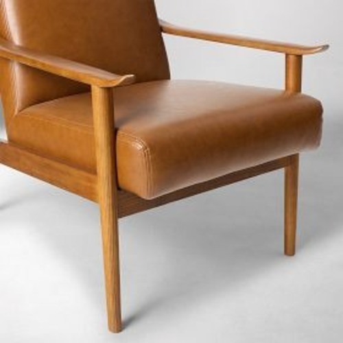 Used West Elm Mid-Century Leather Show Wood Chair for sale on AptDeco