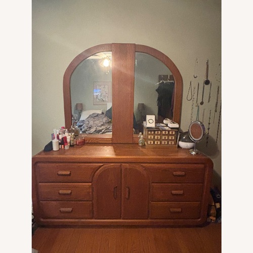 Used Oak Wood Dresser With Mirror  for sale on AptDeco