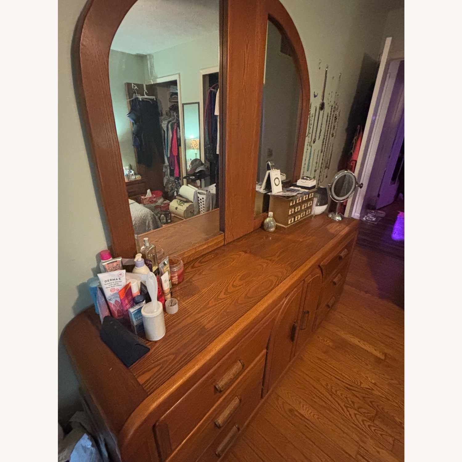 Oak Wood Dresser With Mirror  - image-1