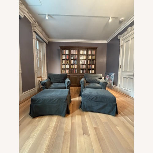 Used Pottery Barn Gray Velvet Armchair  for sale on AptDeco