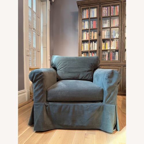 Used Pottery Barn Gray Velvet Armchair  for sale on AptDeco
