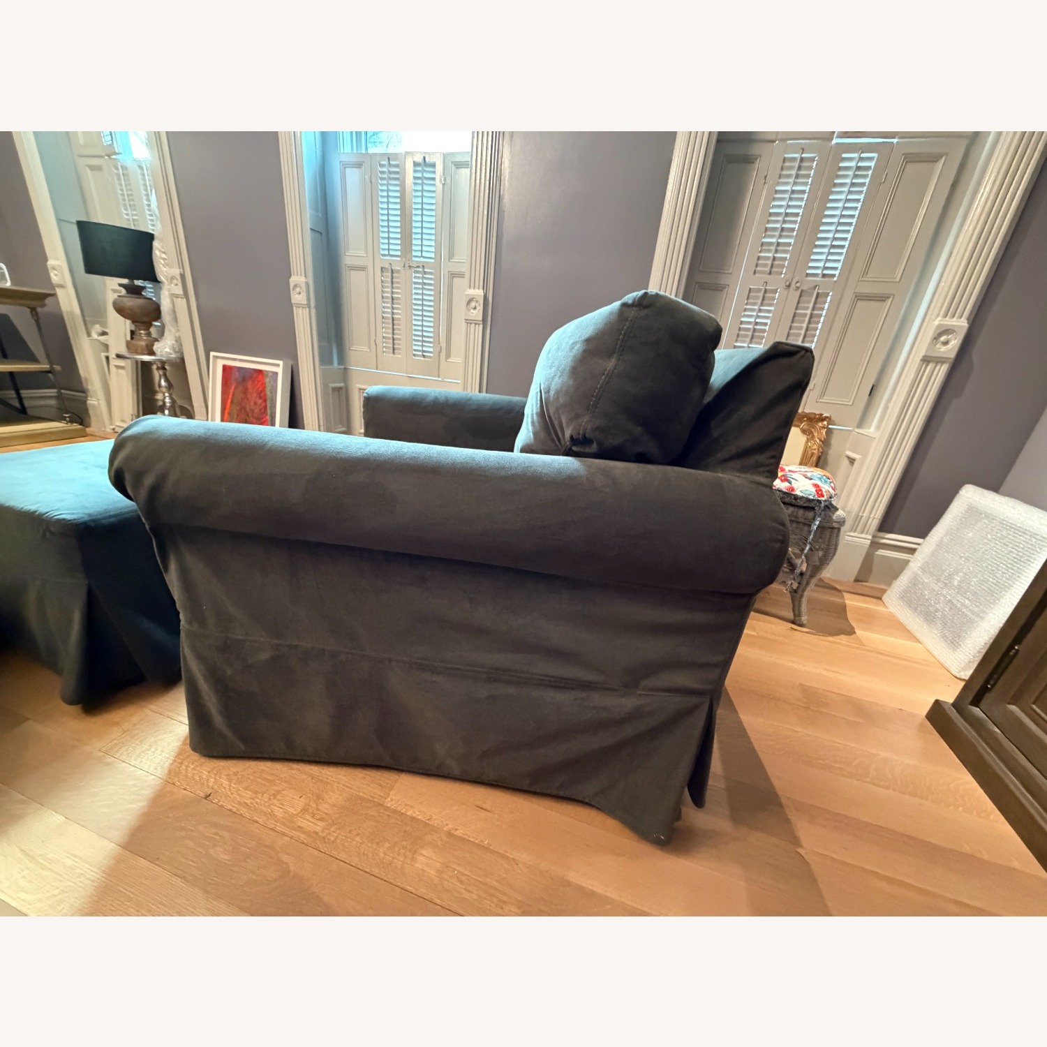 Pottery Barn Gray Velvet Armchair  - image-3