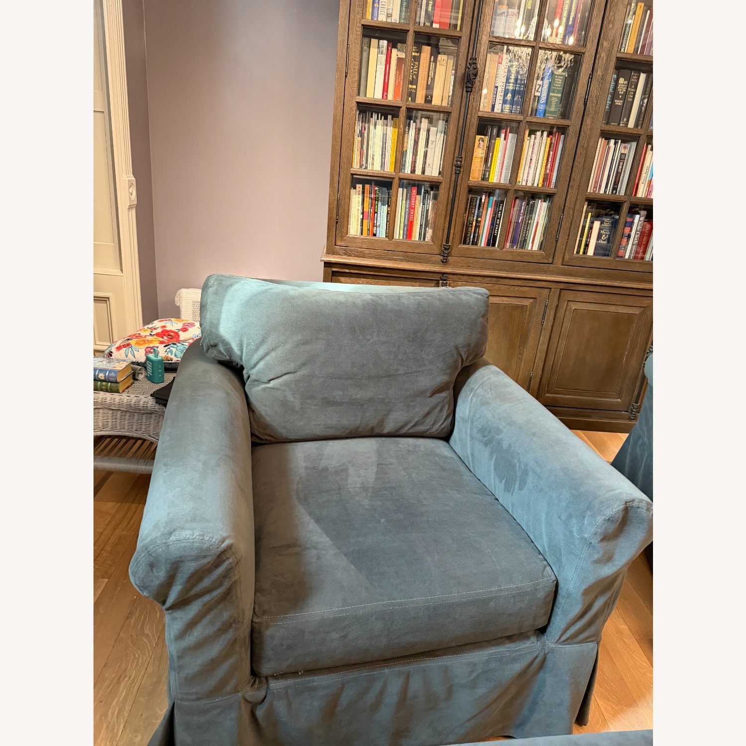 Pottery Barn Gray Velvet Armchair  - image-5