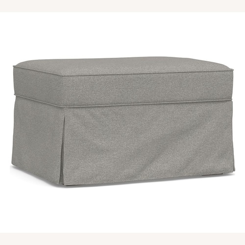 Used Pottery Barn Dark Gray Velvet Ottoman for sale on AptDeco