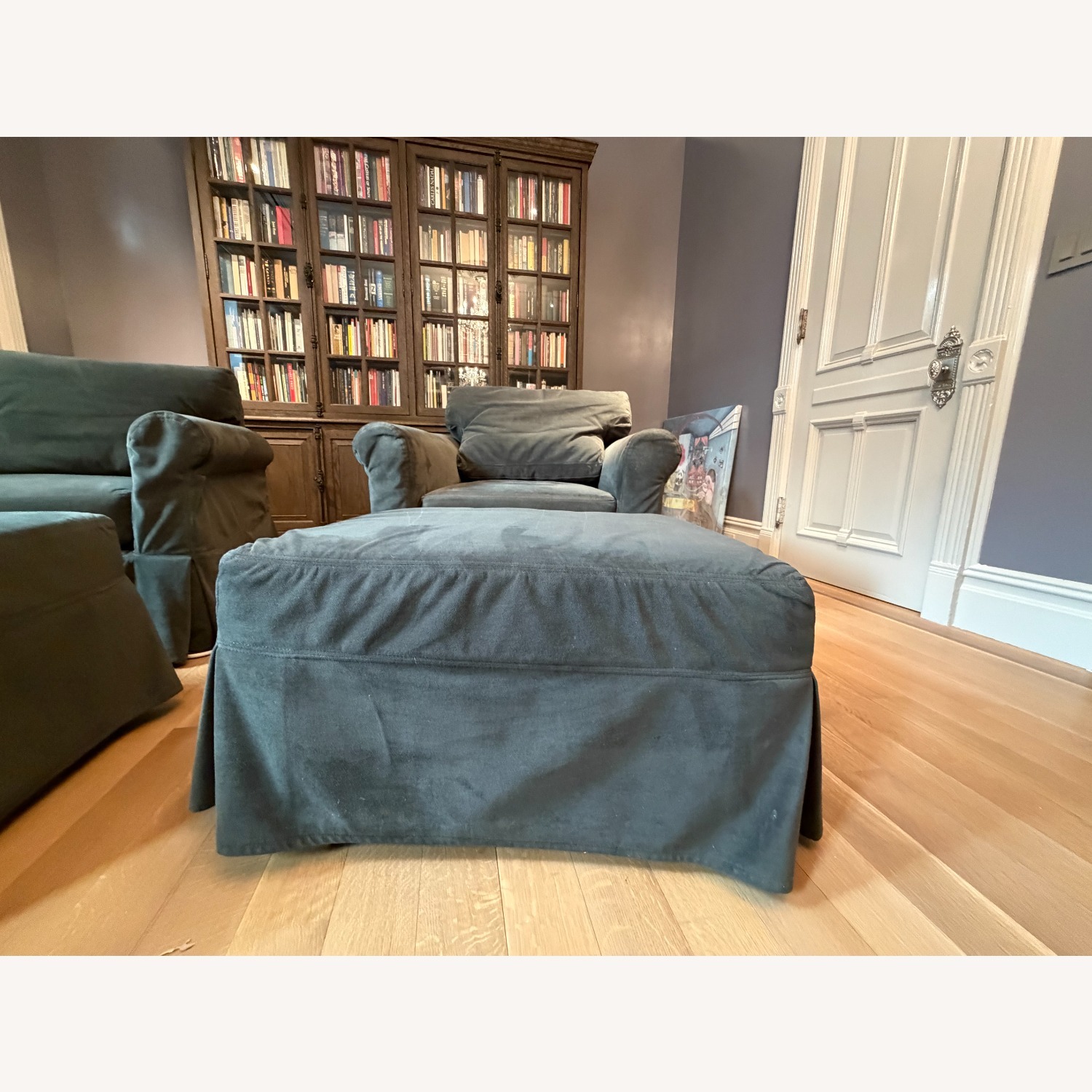 Pottery Barn Dark Gray Velvet Ottoman - image-1