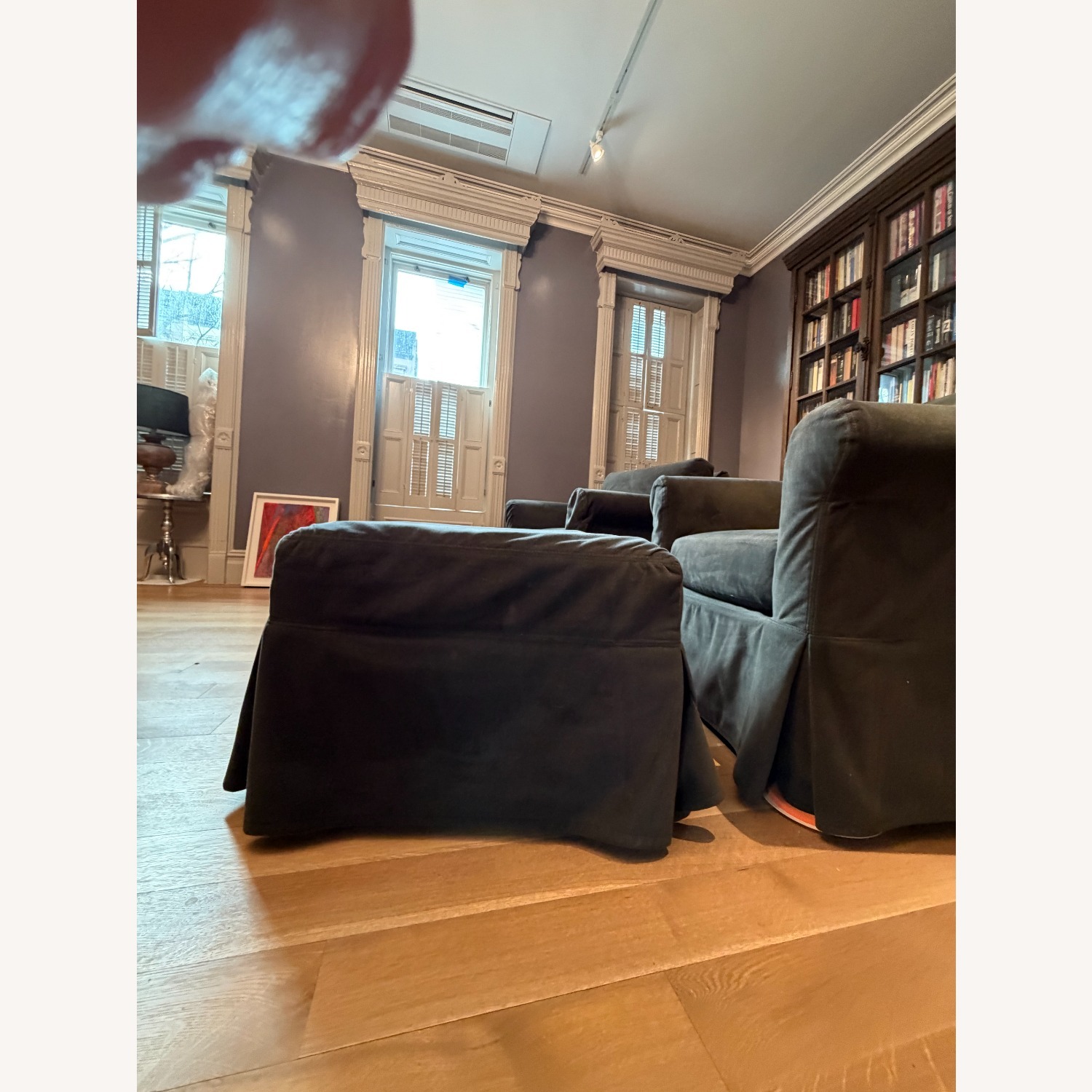 Pottery Barn Dark Gray Velvet Ottoman - image-5