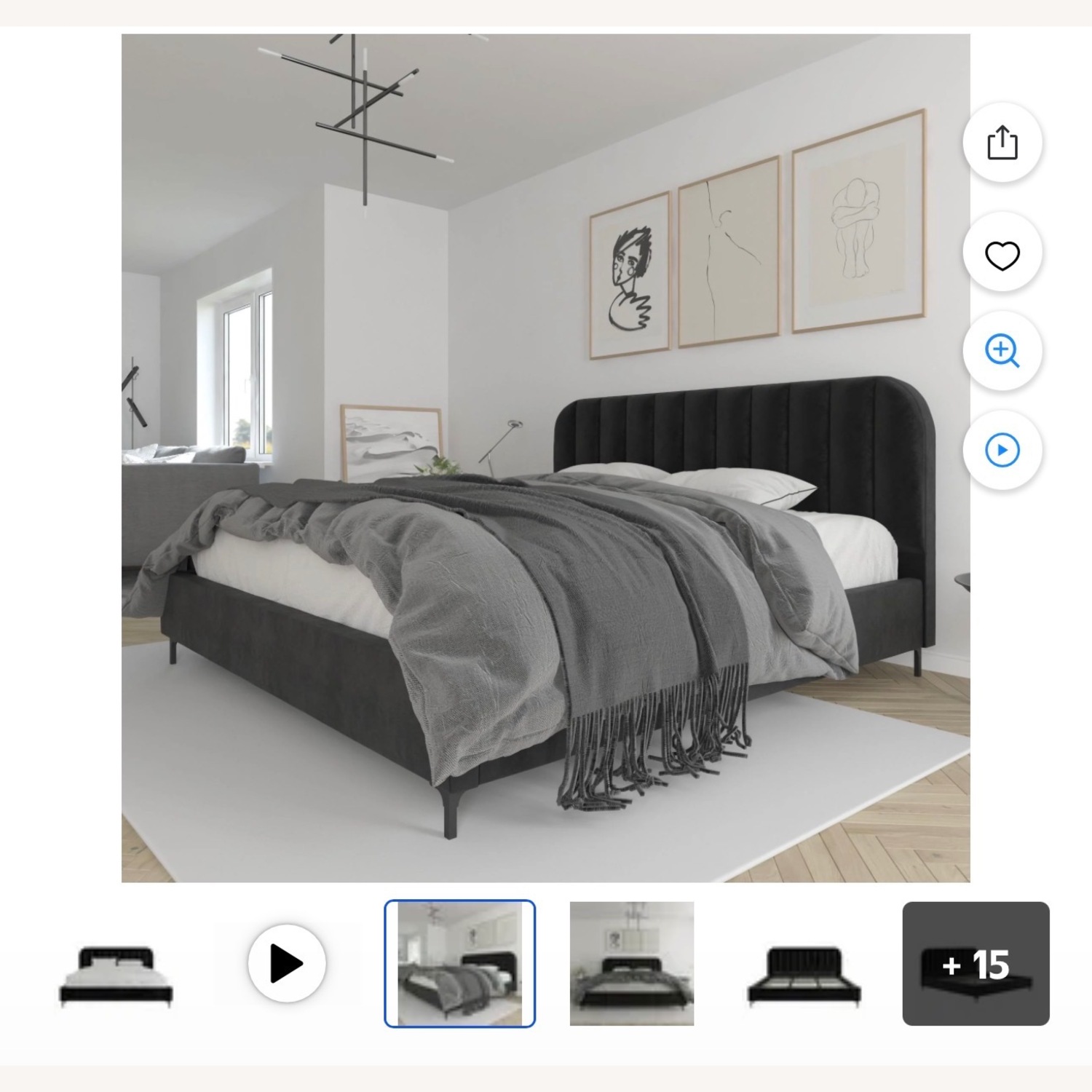 Mercury Row Black Velvet Queen Bed - image-1