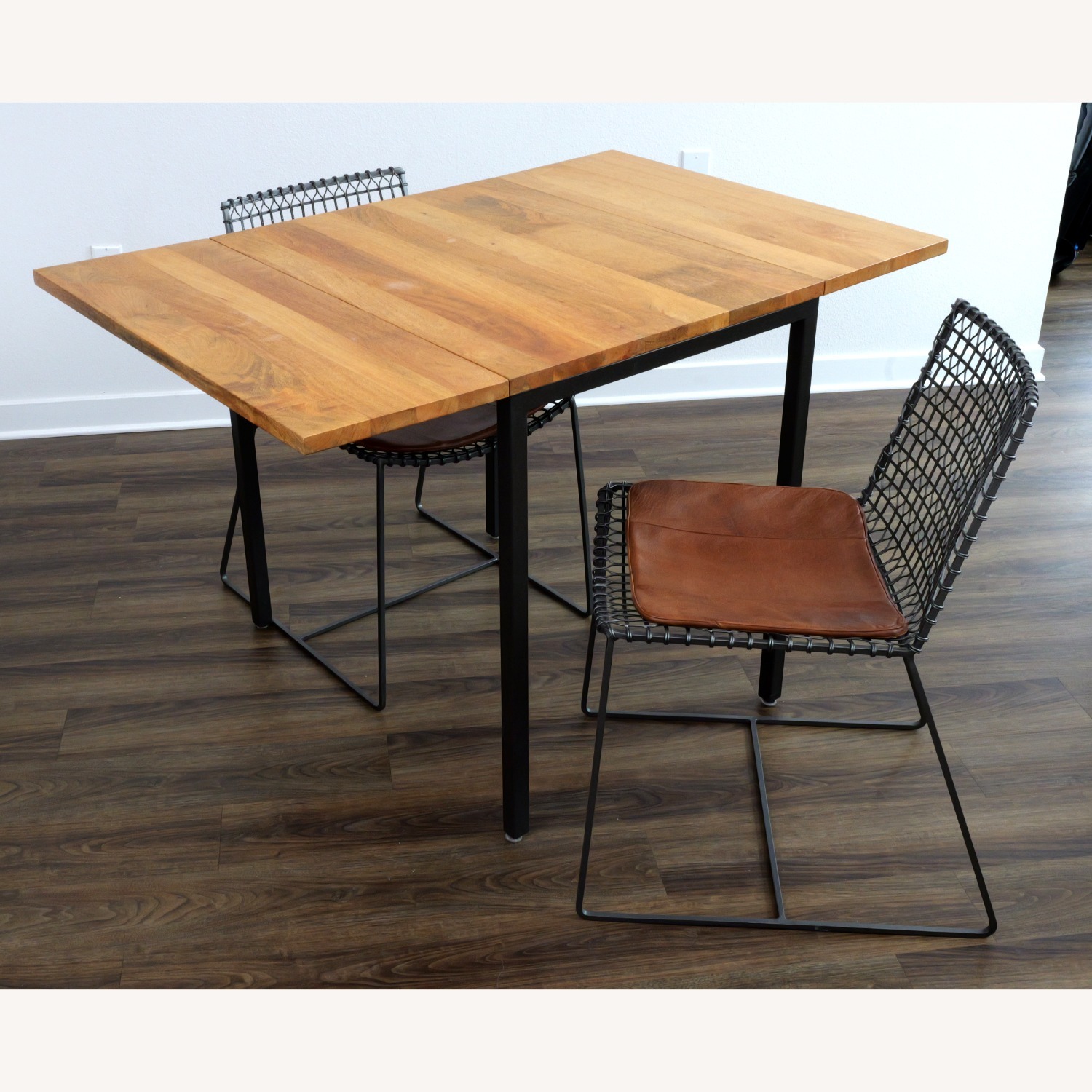 West Elm Extendable Dinning Table + 2 Steel Chairs - image-1